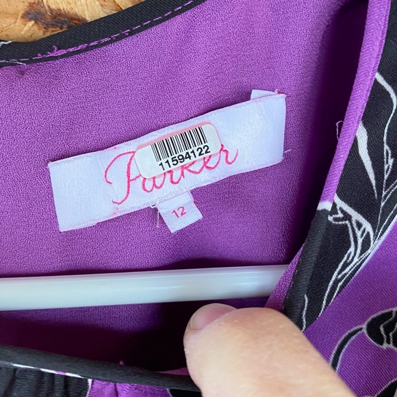 Parker purple black floral long sleeve dress Size 12 - Picture 5 of 7